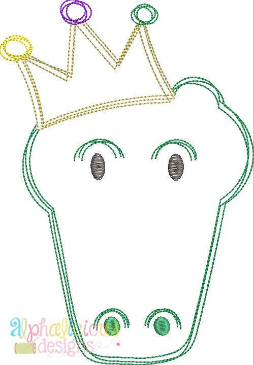 Mardi Gras Gator Face with Crown Scribble Design