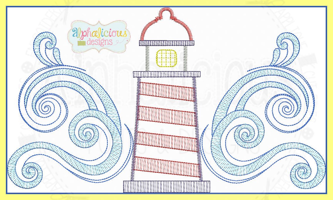 Crashing Waves Lighthouse Embroidery
