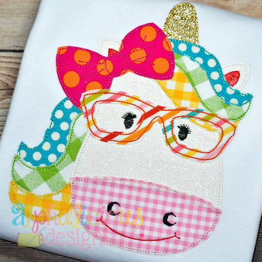 Magical Unicorn Girl with Glasses Applique- Triple Bean