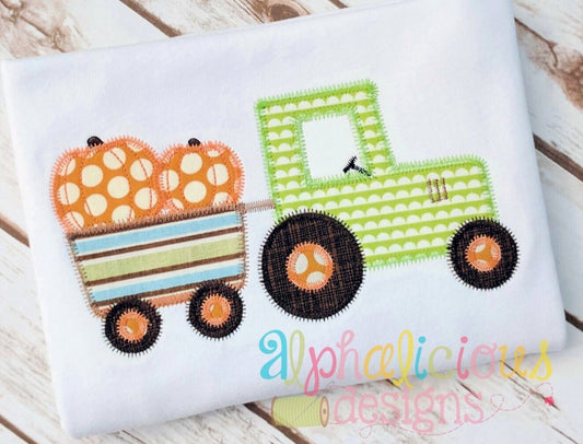 Pumpkin Patch Tractor- ZigZag-Applique Design