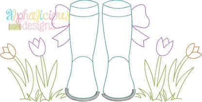 Springtime Rain Boots with Bows- Triple Bean