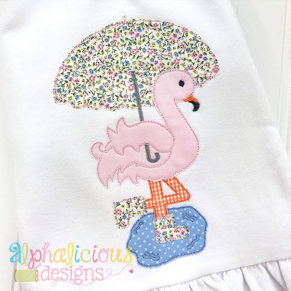 Rainy Day Flamingo Applique- Triple Bean