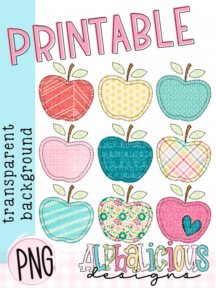 Apple Square- Faux Applique Printable