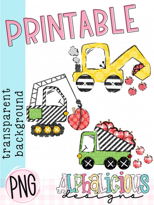 Funky Construction with Apples Bundle- Printable PNG