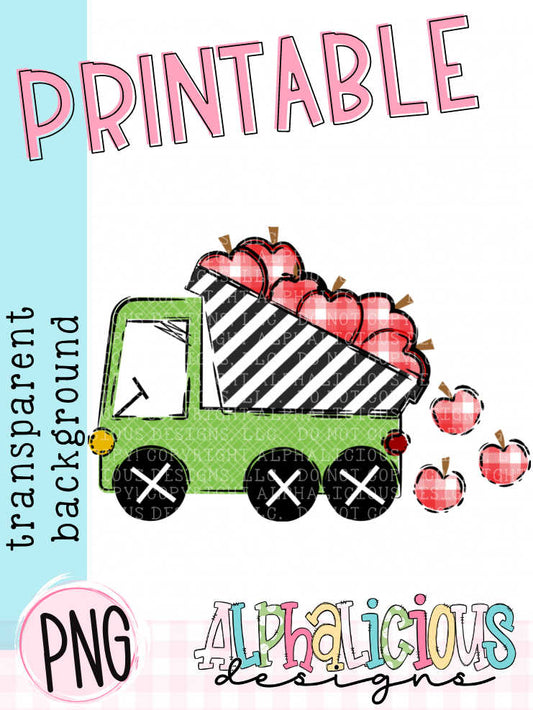 Funky Dump Truck with Apple- Printable PNG